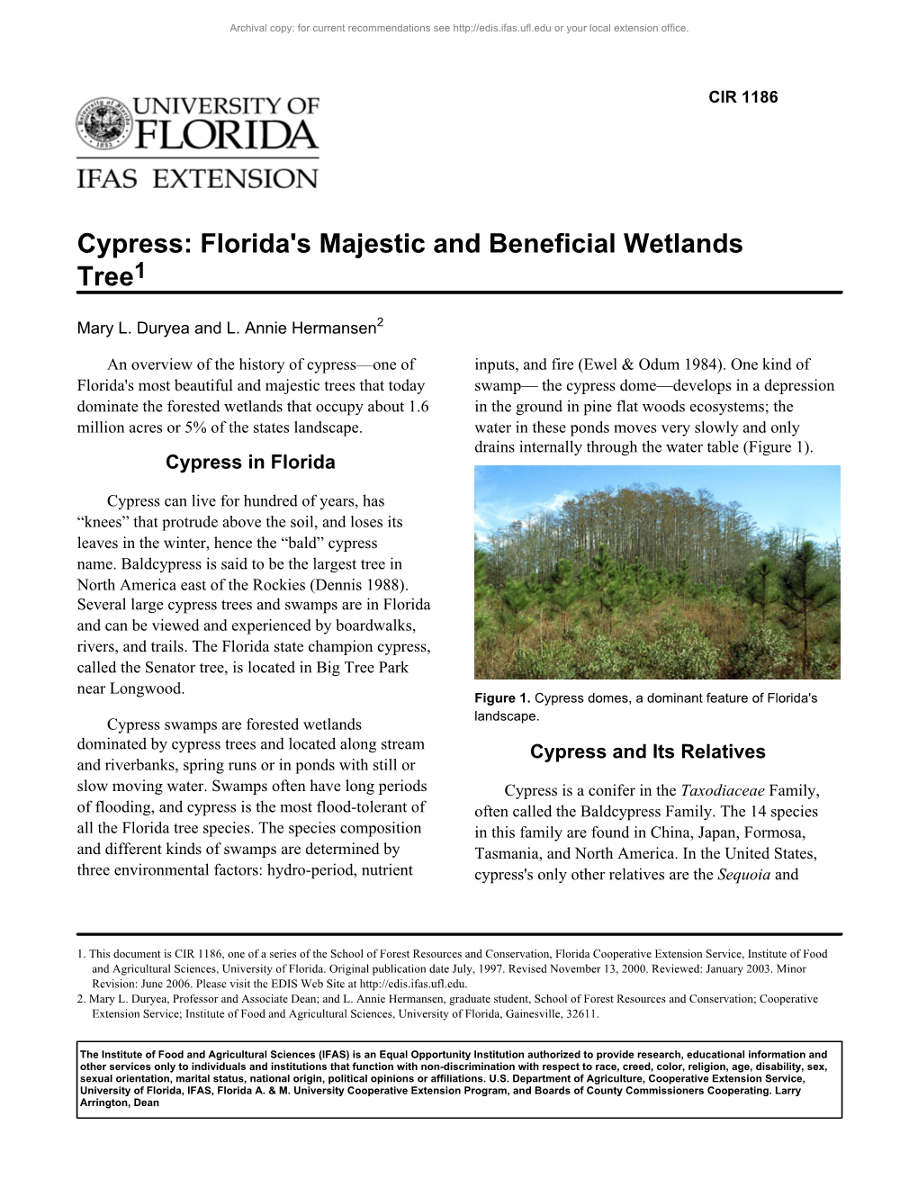 Cypress: Florida's Majestic and Beneficial Wetlands Tree1