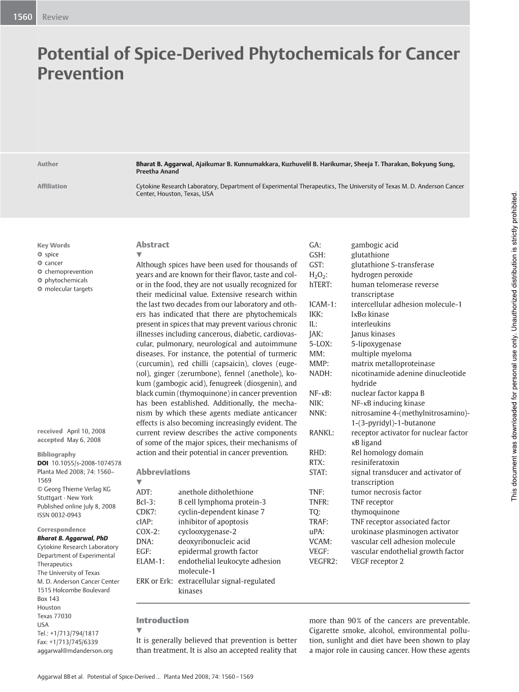 Potential of Spice-Derived Phytochemicals for Cancer Prevention