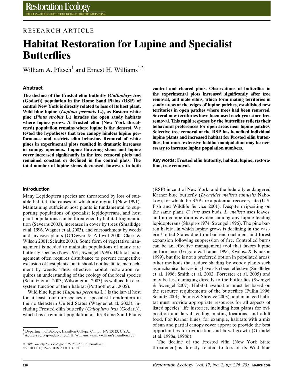 Habitat Restoration for Lupine and Specialist Butterflies