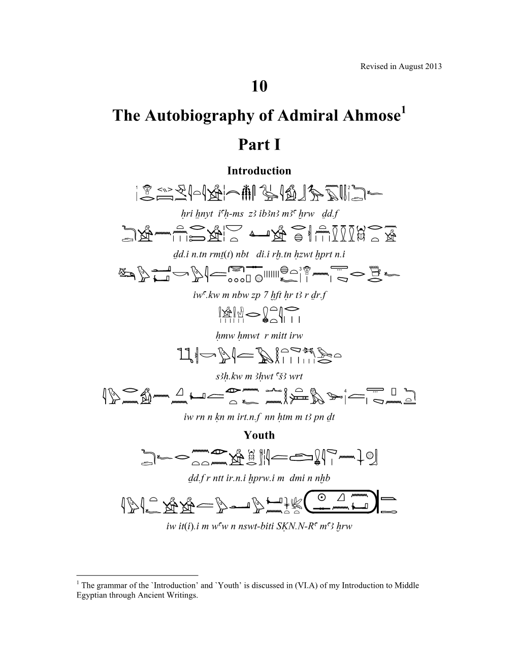 The Autobiography of Admiral Ahmose1 Part I Introduction