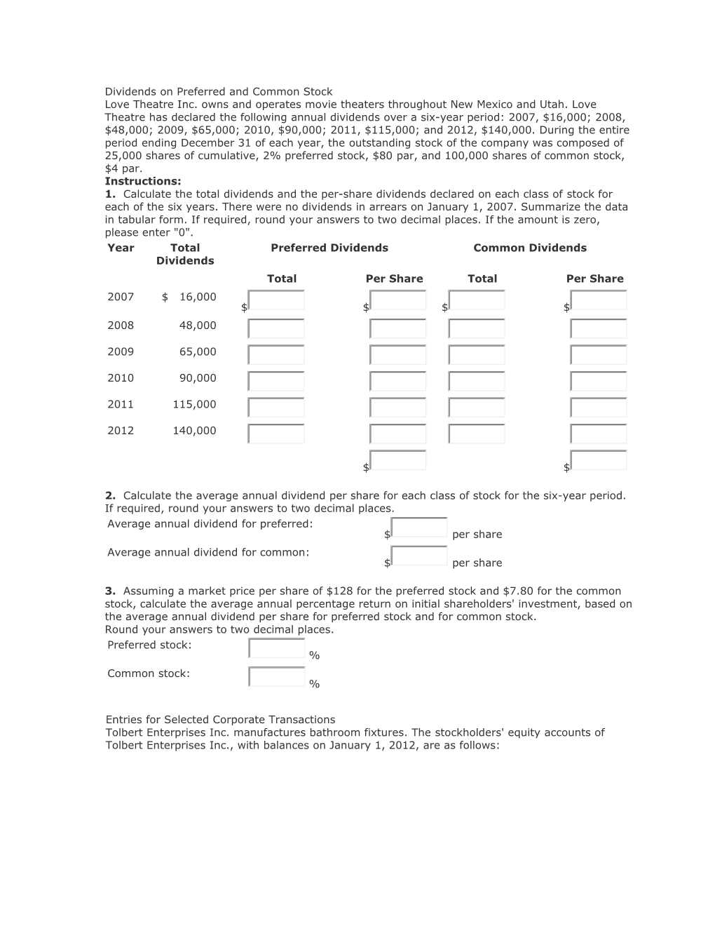 Dividends On Preferred And Common Stock