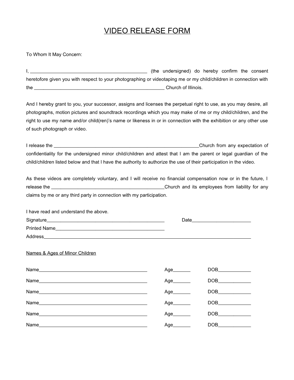 Video Release Form