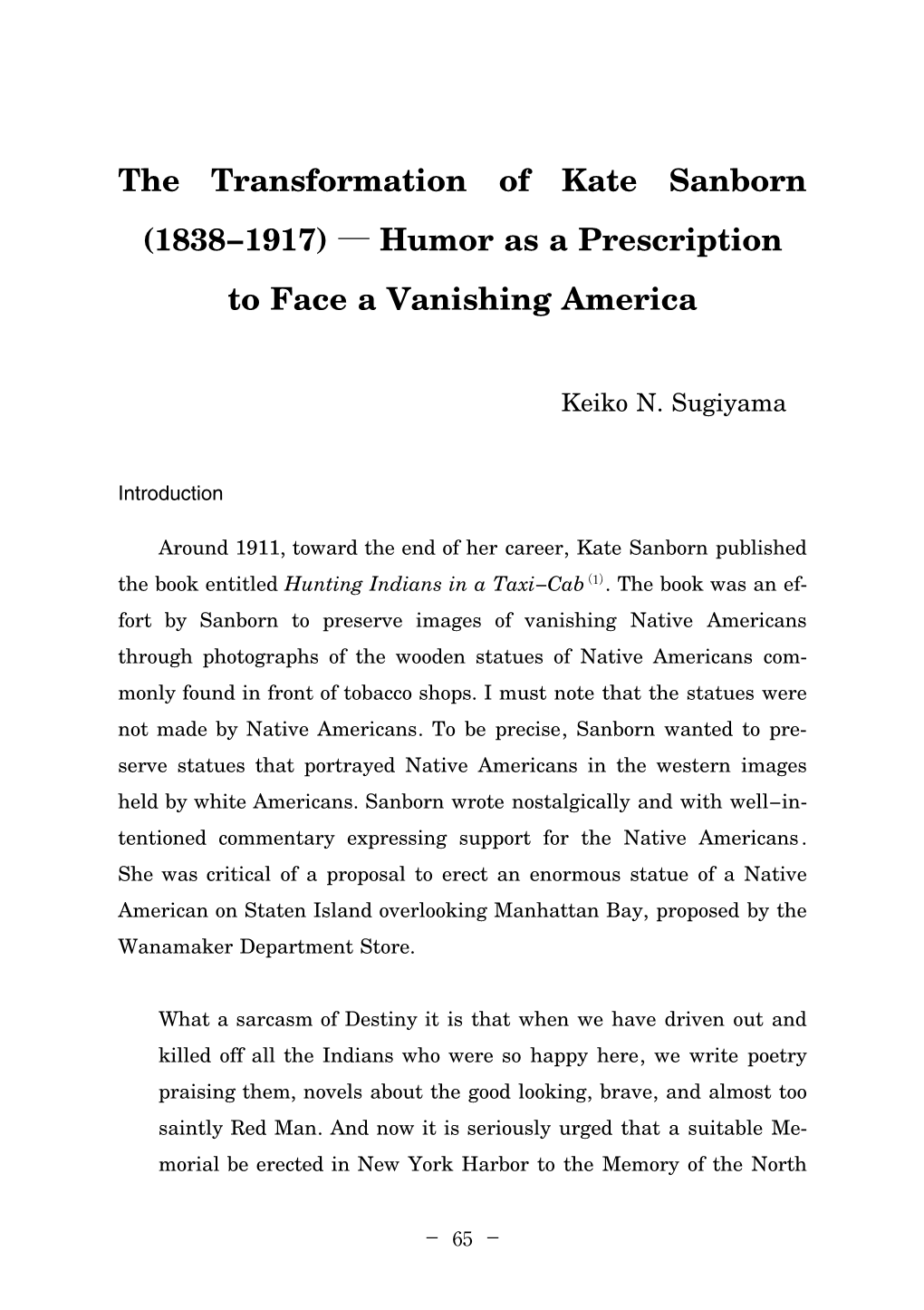 The Transformation of Kate Sanborn (1838−1917) ― Humor As a Prescription to Face a Vanishing America