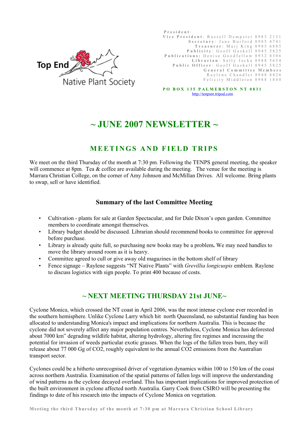 June 2007 Newsletter ~