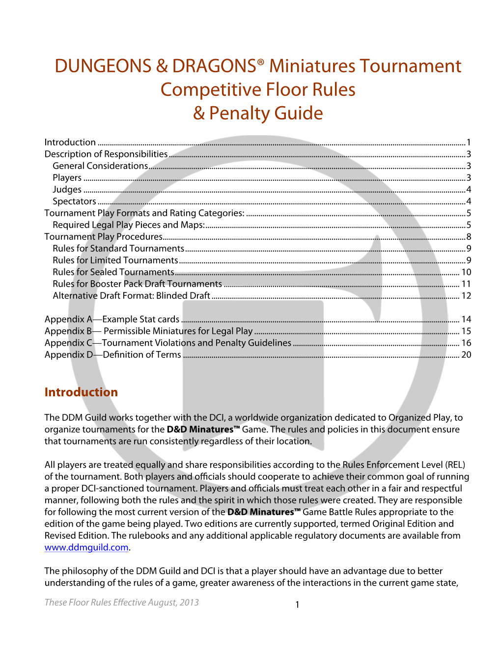 DUNGEONS & DRAGONS® Miniatures Tournament Competitive Floor Rules & Penalty Guide