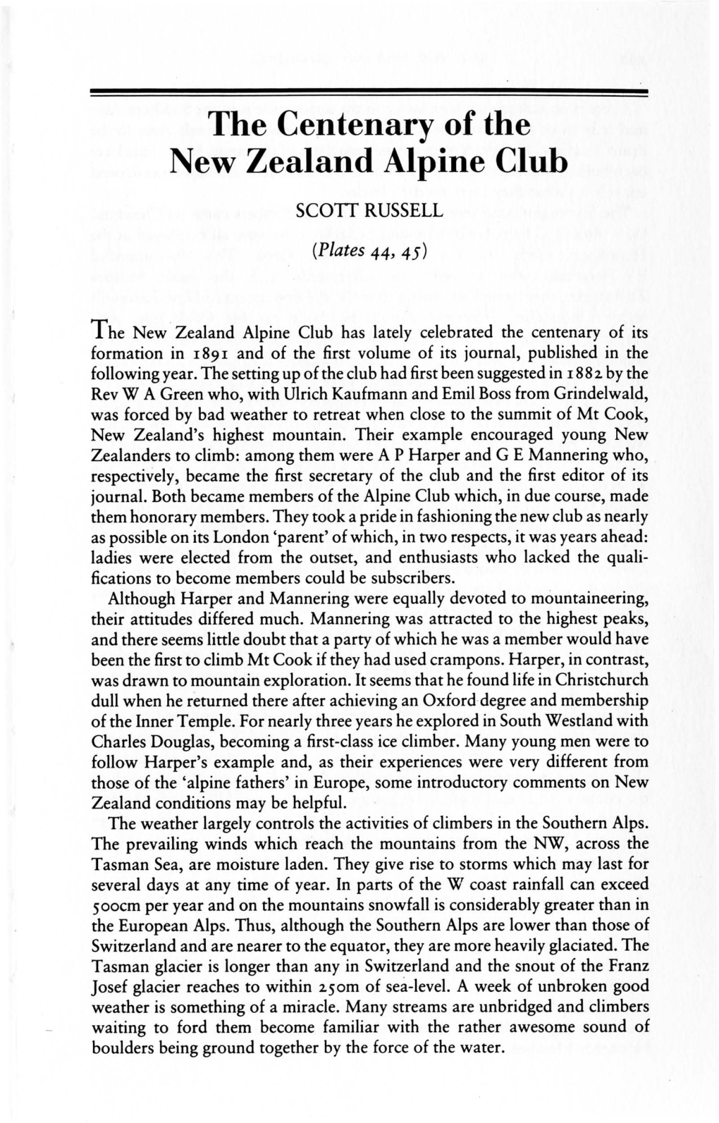 The Centenary of the New Zealand Alpine Club Scon RUSSELL