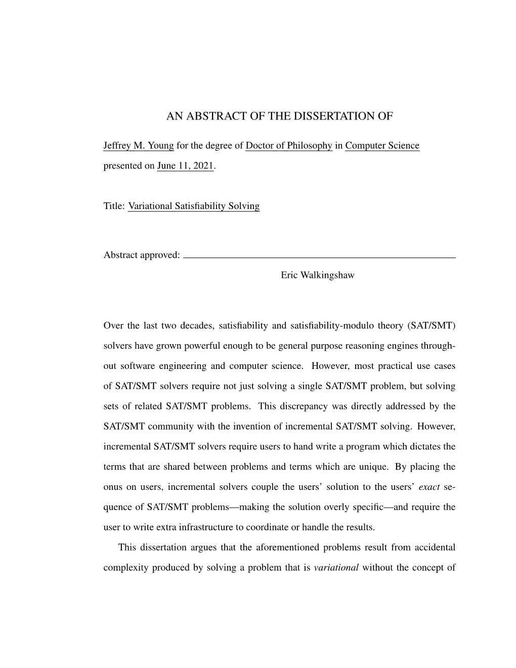 An Abstract of the Dissertation Of