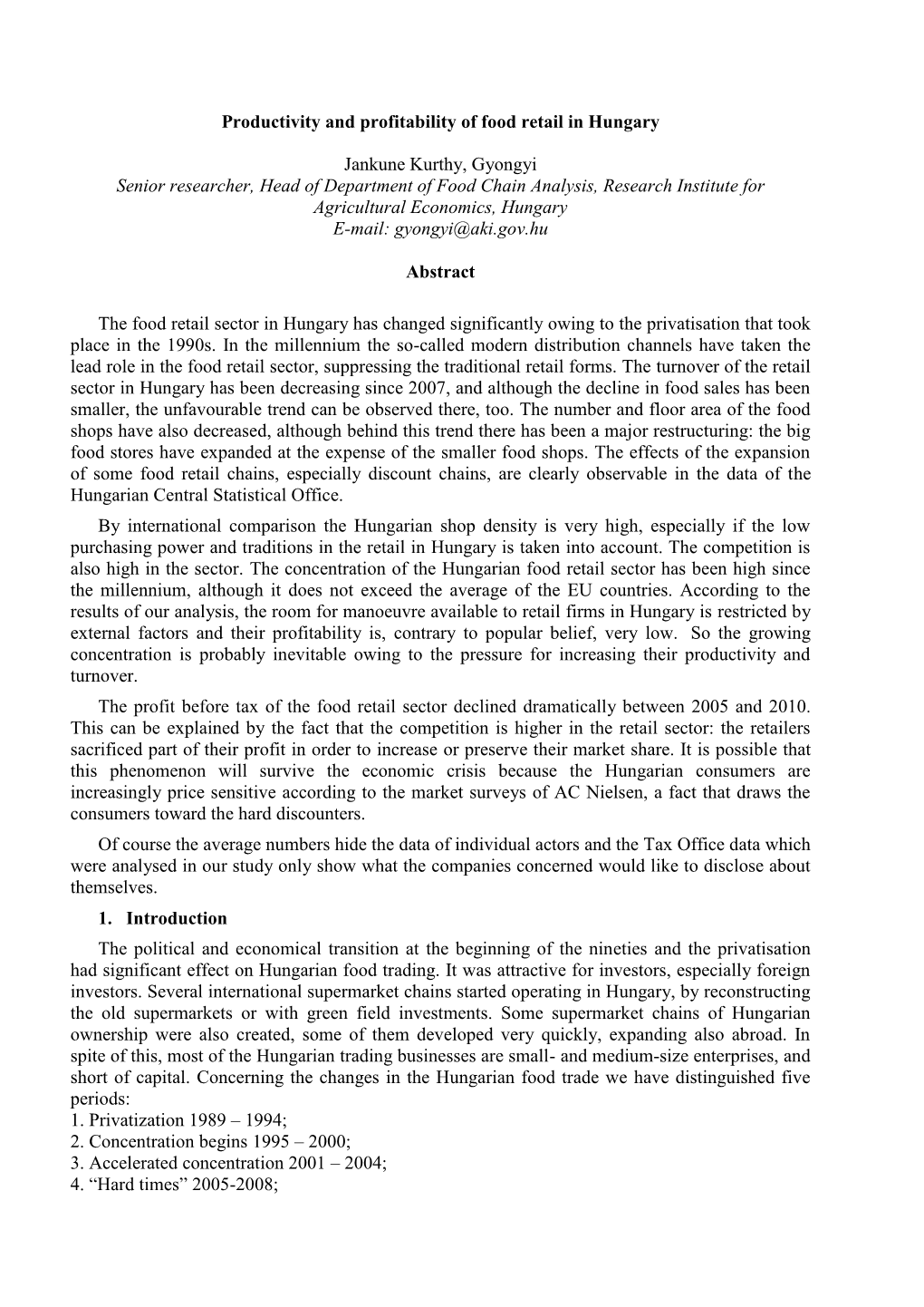 Structural Changes in the Food-Chain