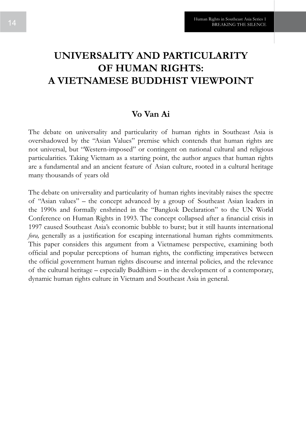 Universality and Particularity of Human Rights: a Vietnamese Buddhist Viewpoint