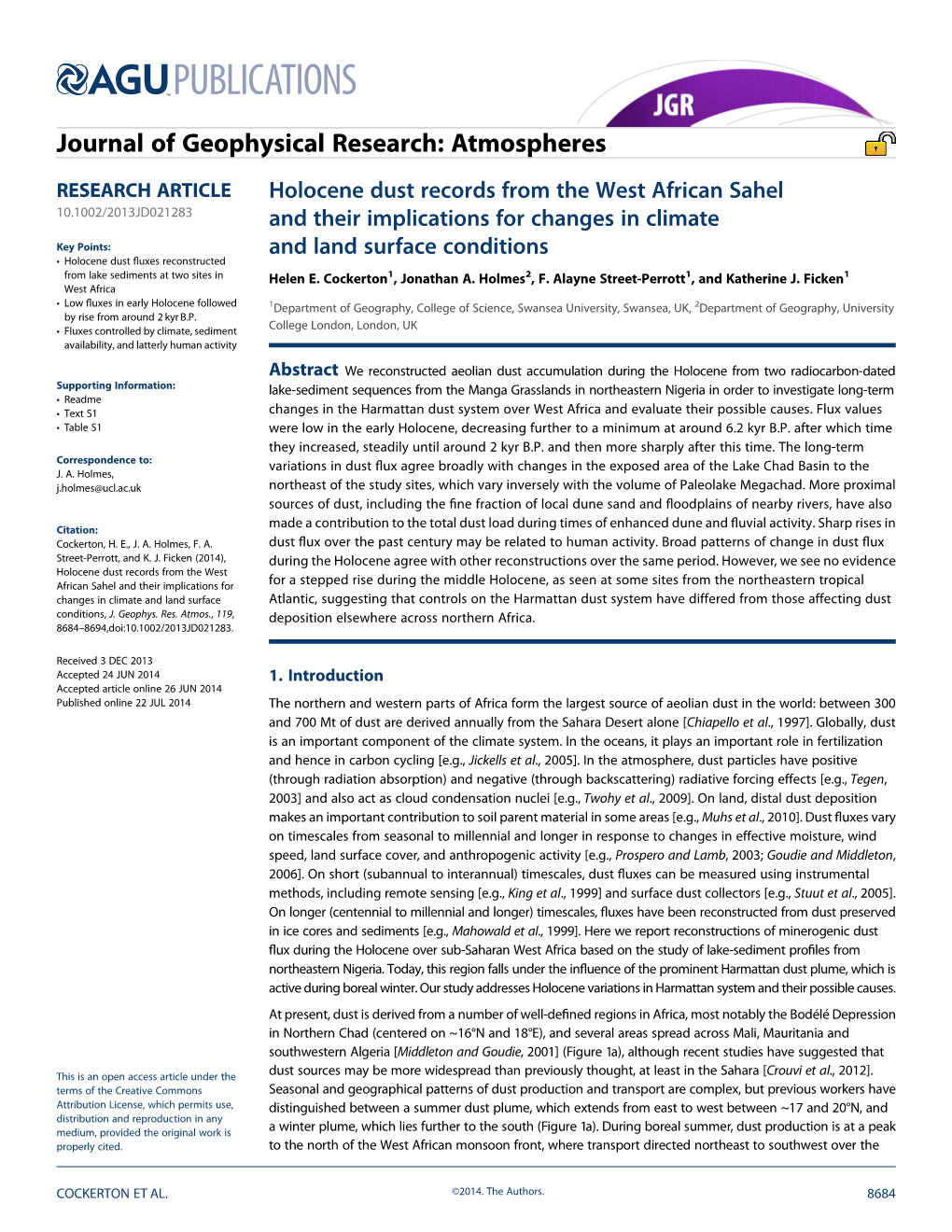 Holocene Dust Records from the West African Sahel and Their Implications