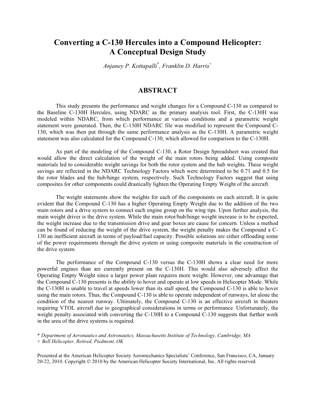 Converting a C-130 Hercules Into a Compound Helicopter: a Conceptual Design Study