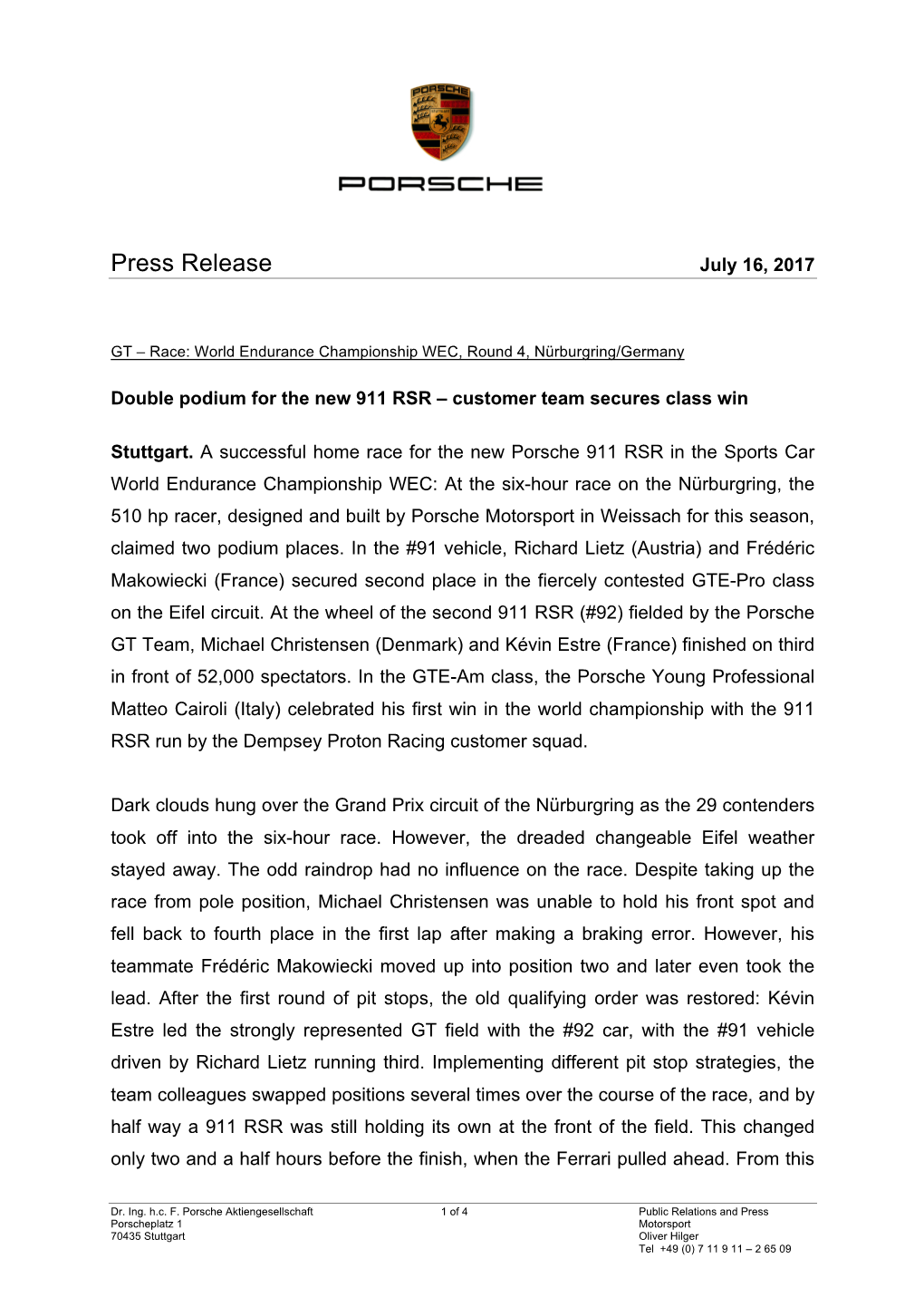 Press Release July 16, 2017