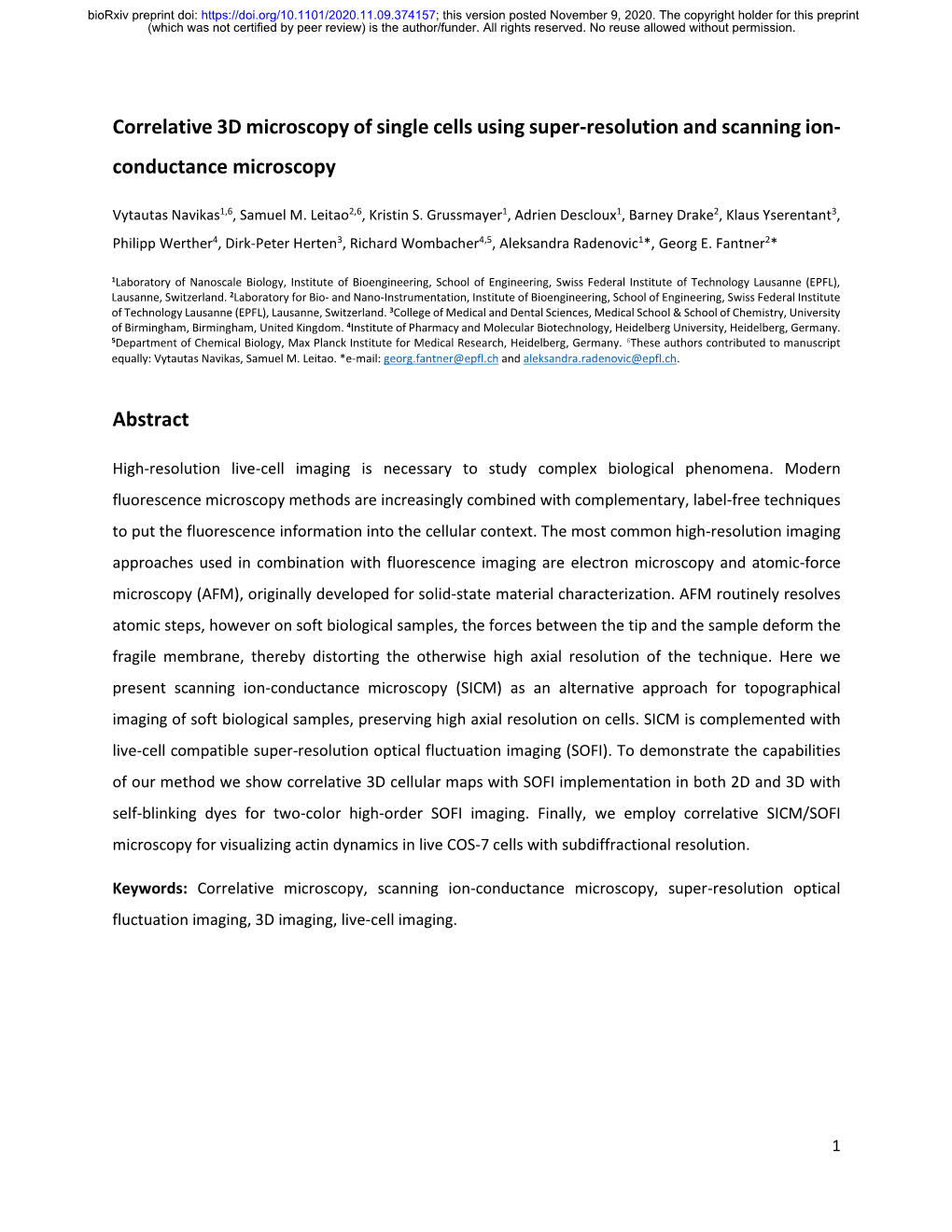 Correlative 3D Microscopy of Single Cells Using Super-Resolution and Scanning Ion- Conductance Microscopy