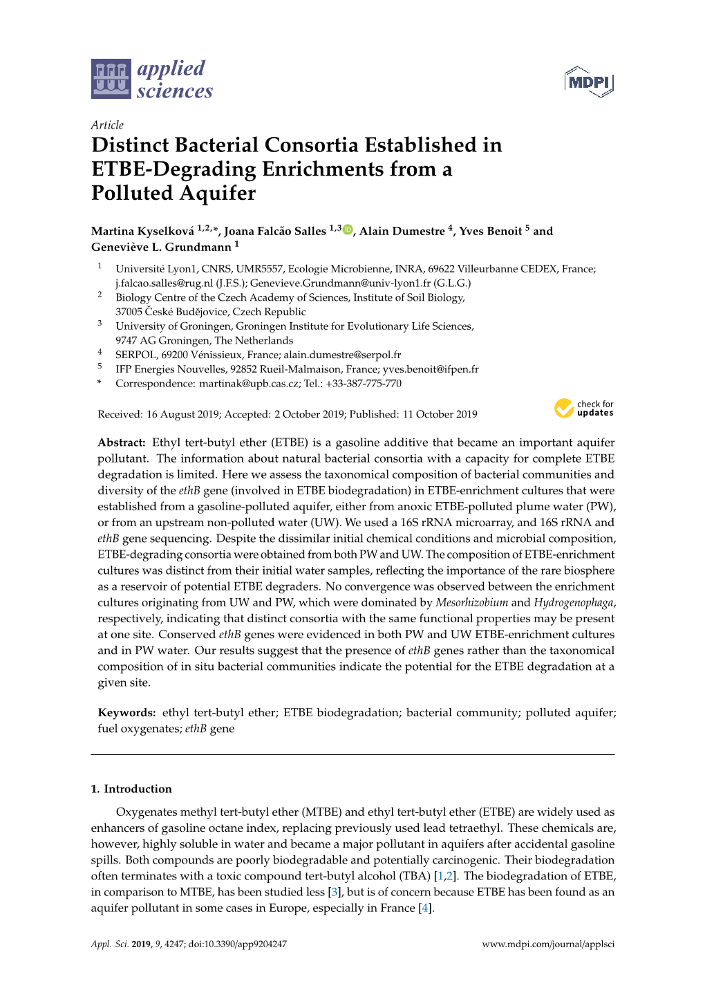 Distinct Bacterial Consortia Established in ETBE-Degrading Enrichments from a Polluted Aquifer