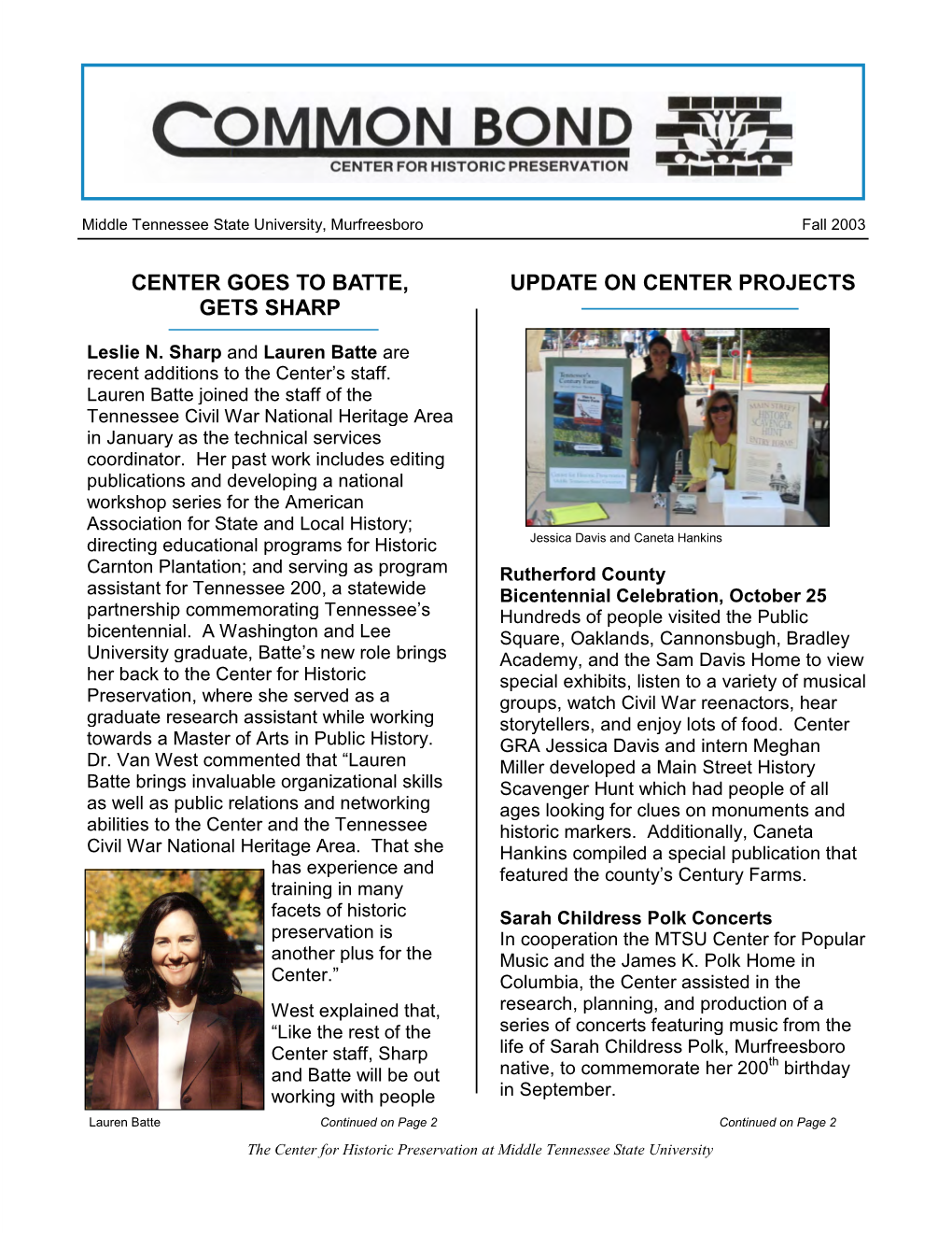 Center Newsletter Fall 2003.Pub