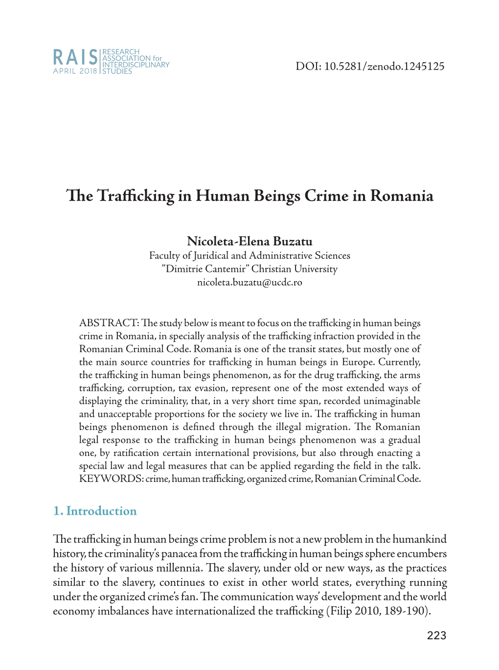 PDF the Trafficking in Human Beings Crime in Romania