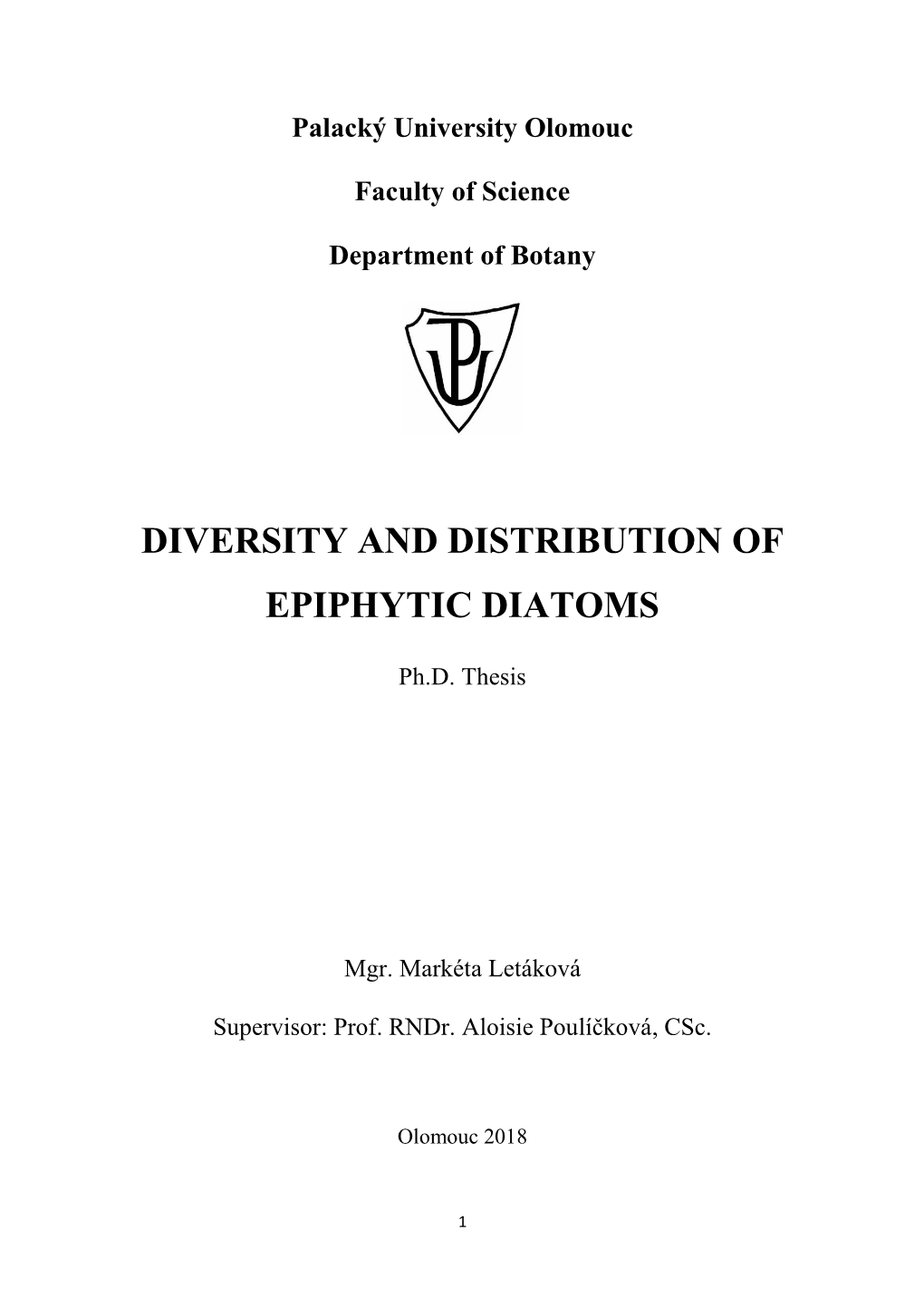Diversity and Distribution of Epiphytic Diatoms