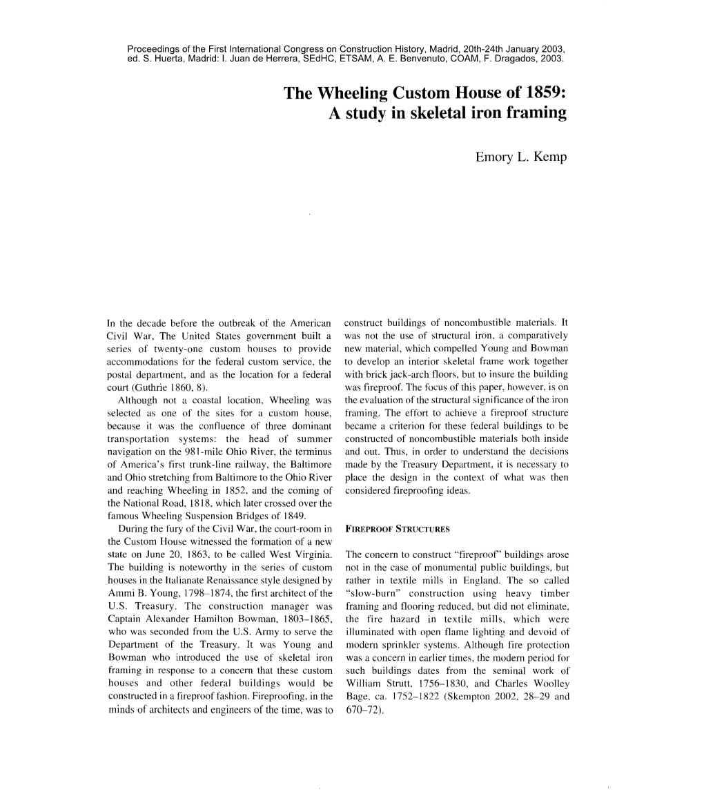 The Wheeling Custom House of 1859: a Study in Skeletal Iron Framing