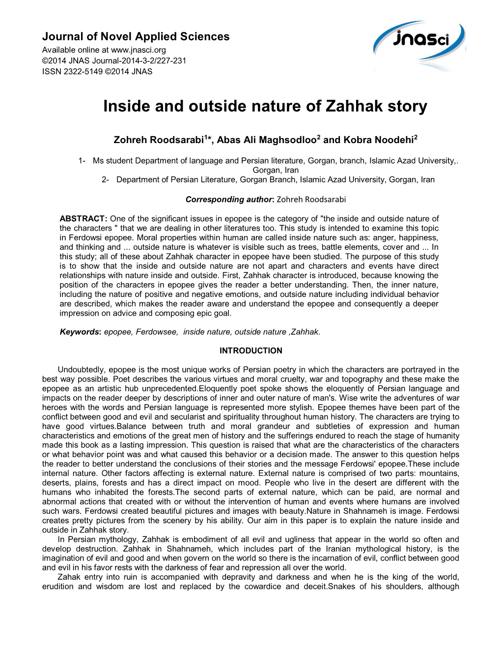 Inside and Outside Nature of Zahhak Story