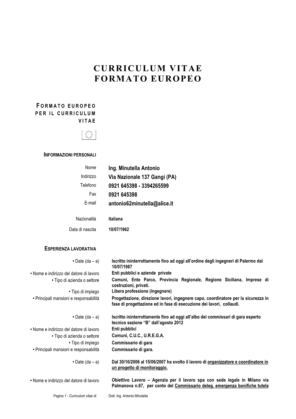 Curriculum Vitae Formato Europeo