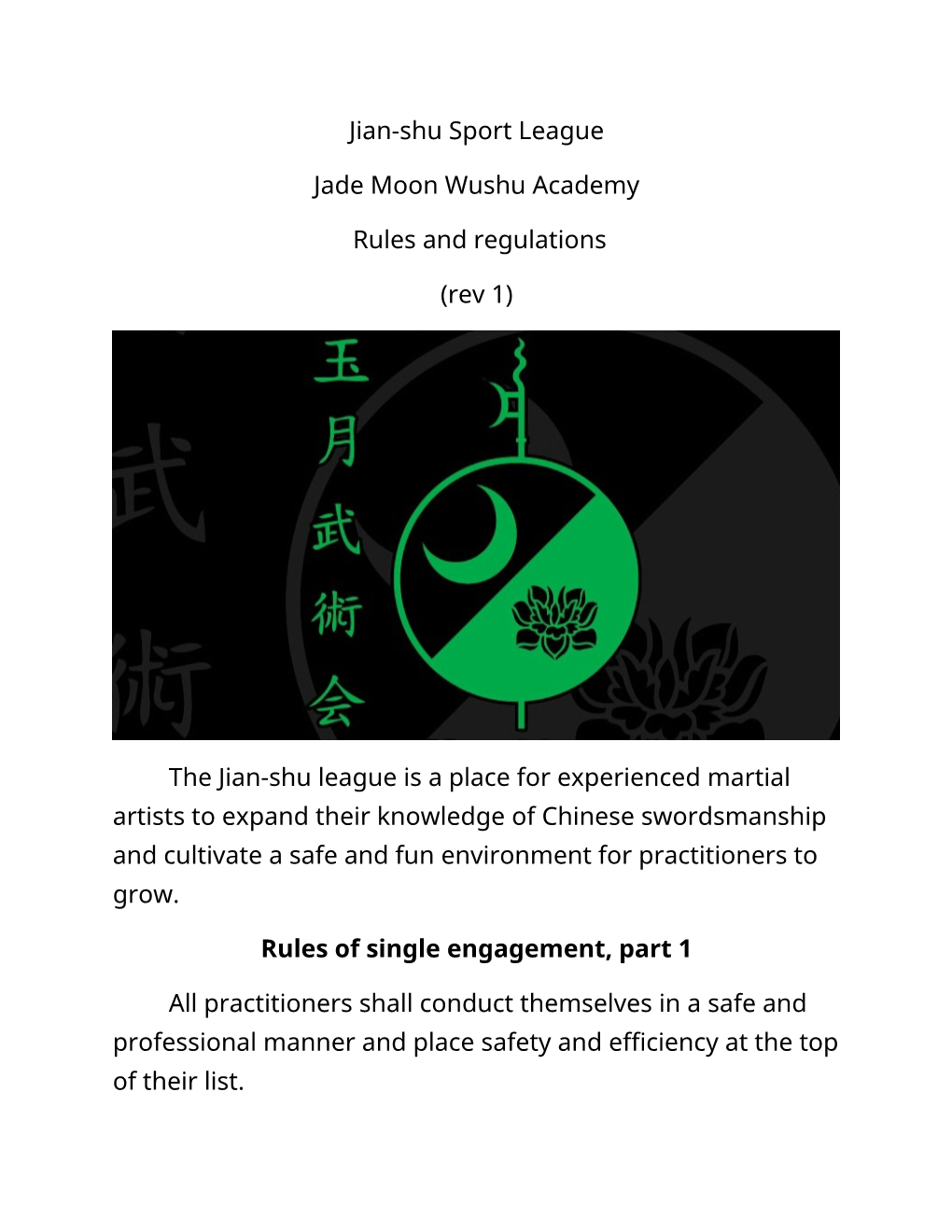 Jian-Shu Sport League Jade Moon Wushu Academy Rules And