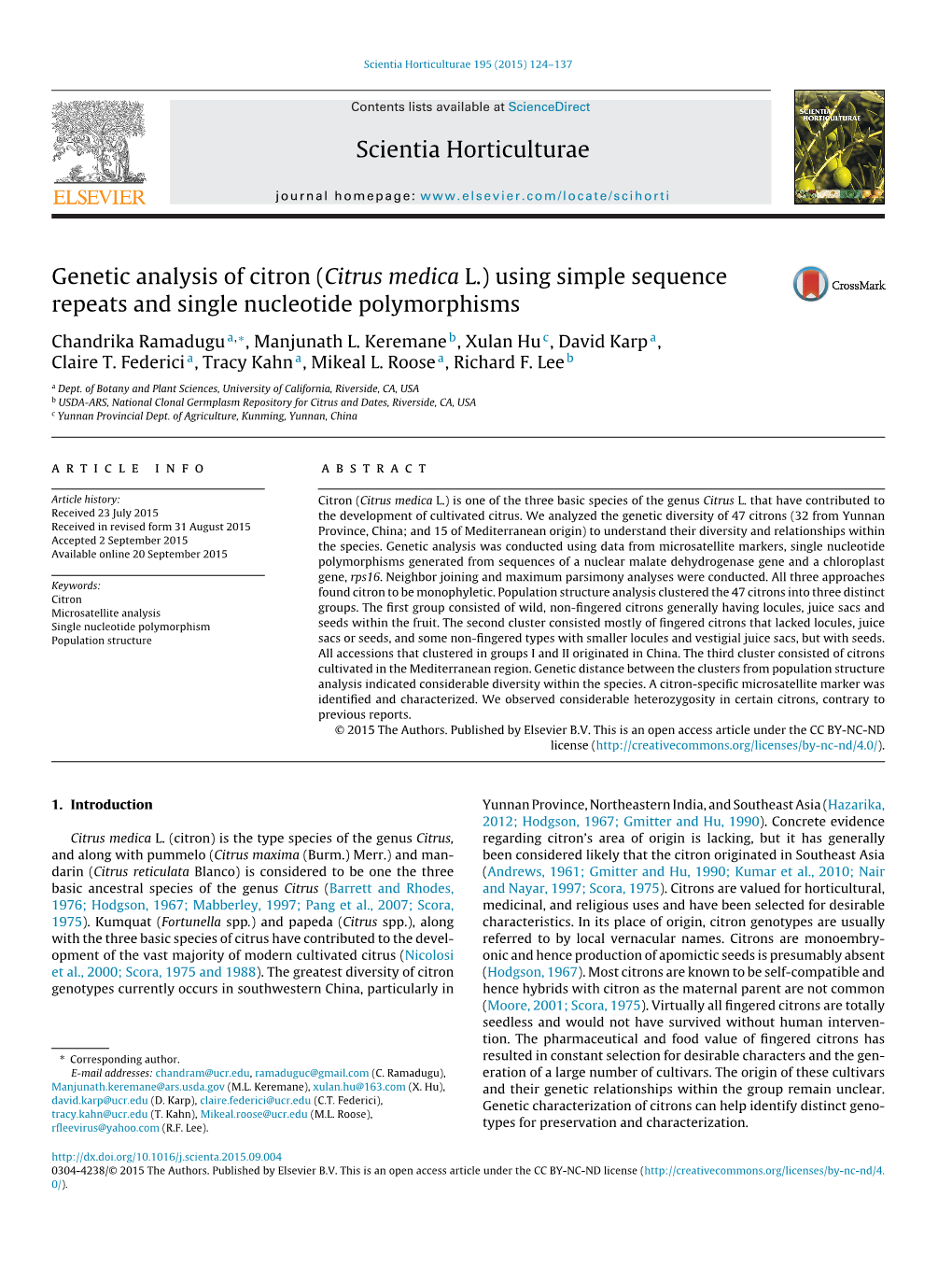 Genetic Analysis of Citron (Citrus Medica L.) Using Simple Sequence