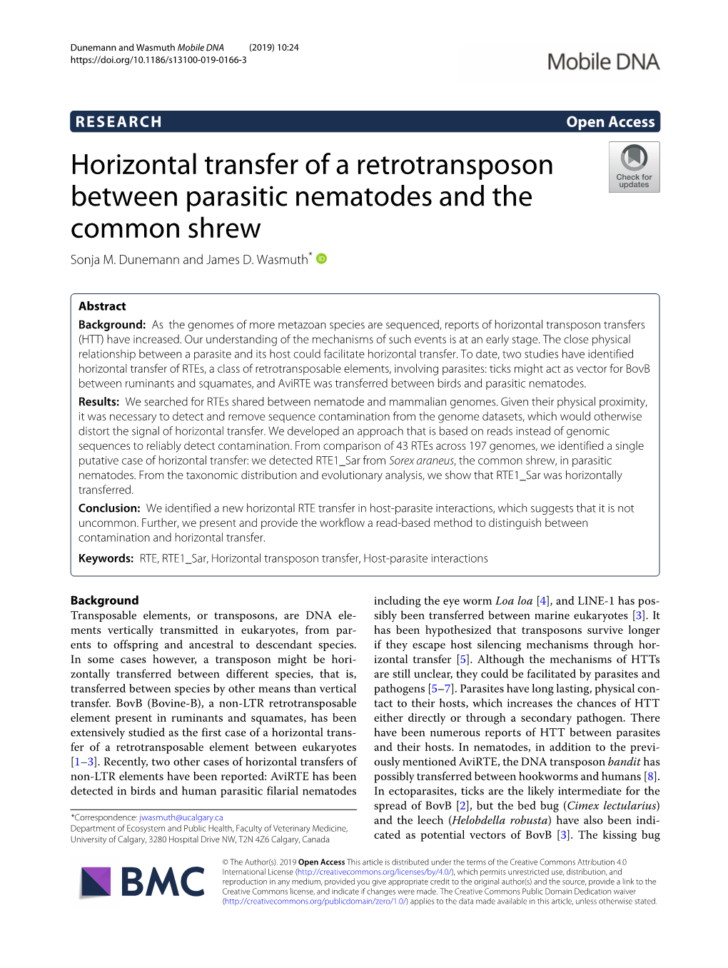 Horizontal Transfer of a Retrotransposon Between Parasitic Nematodes and the Common Shrew Sonja M