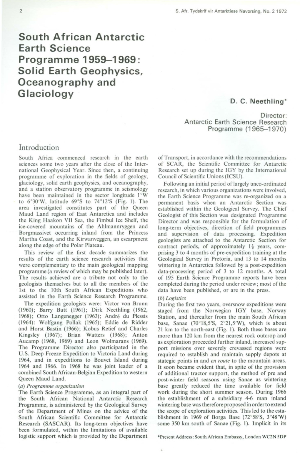 South African Antarctic Earth Science Programme 1959-1969: Solid Earth Geophysics, Oceanography and Glaciology D