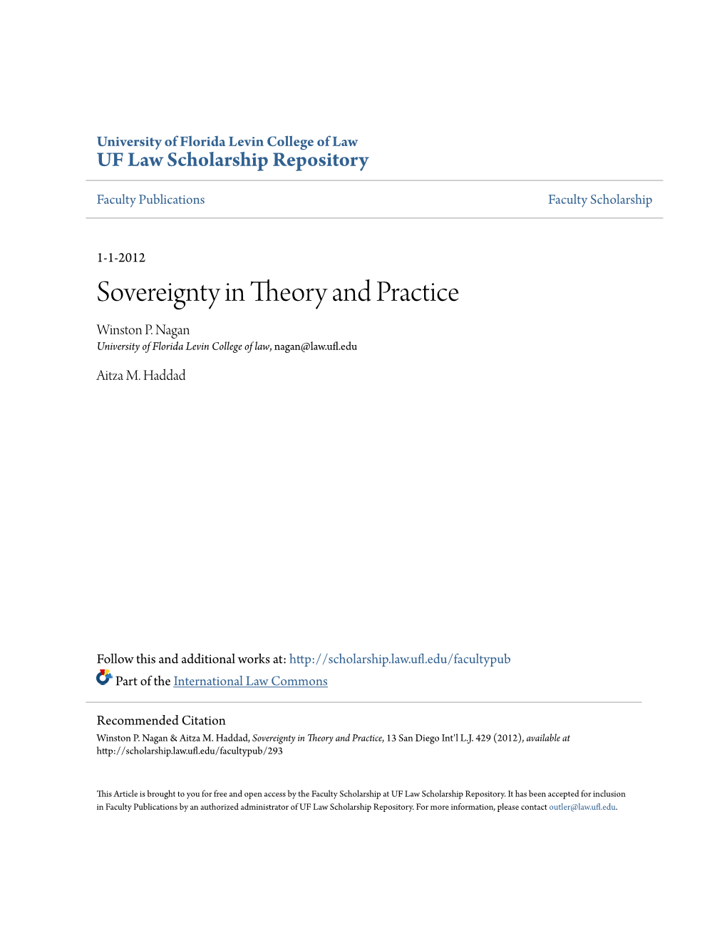 Sovereignty in Theory and Practice Winston P