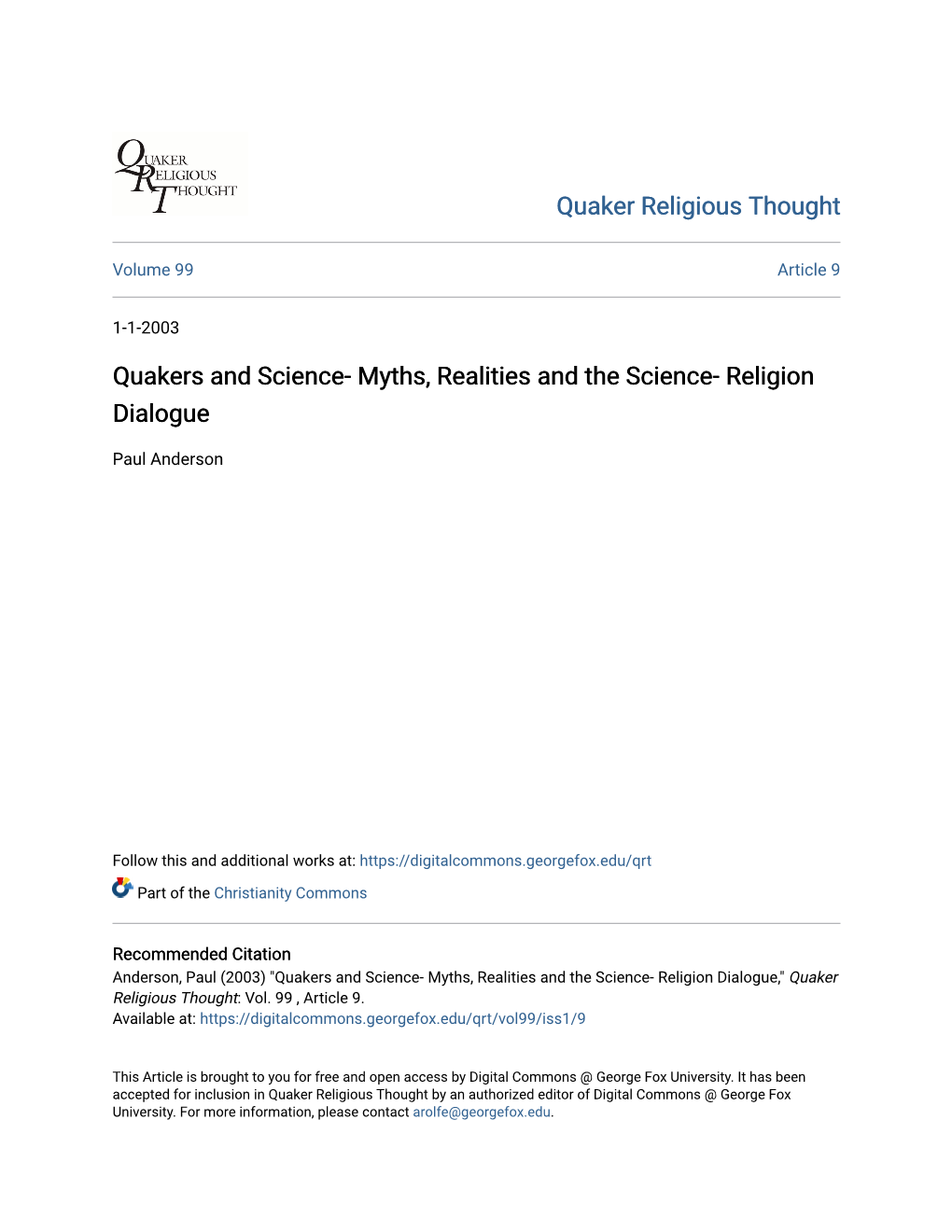 Myths, Realities and the Science- Religion Dialogue