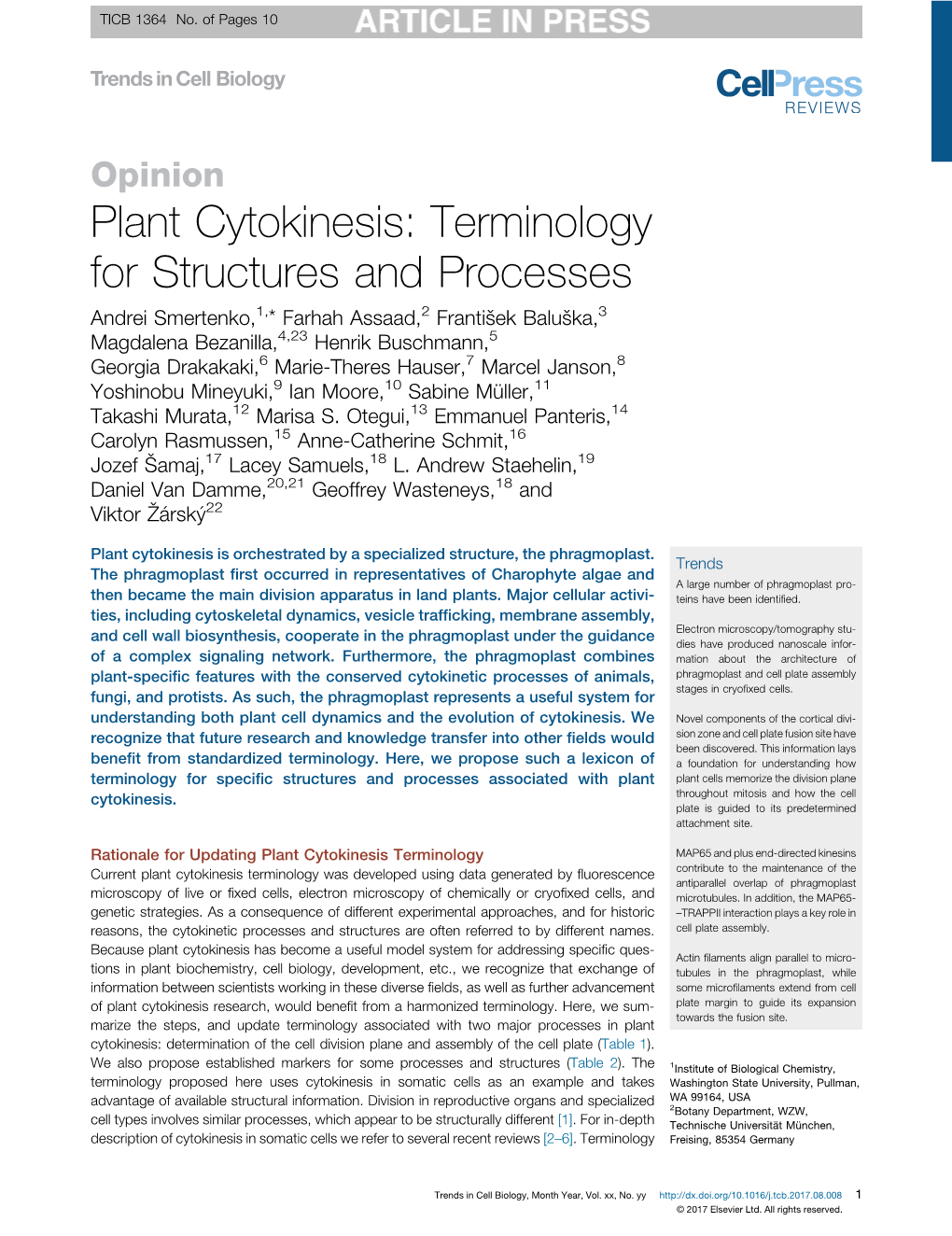 Plant Cytokinesis: Terminology for Structures and Processes