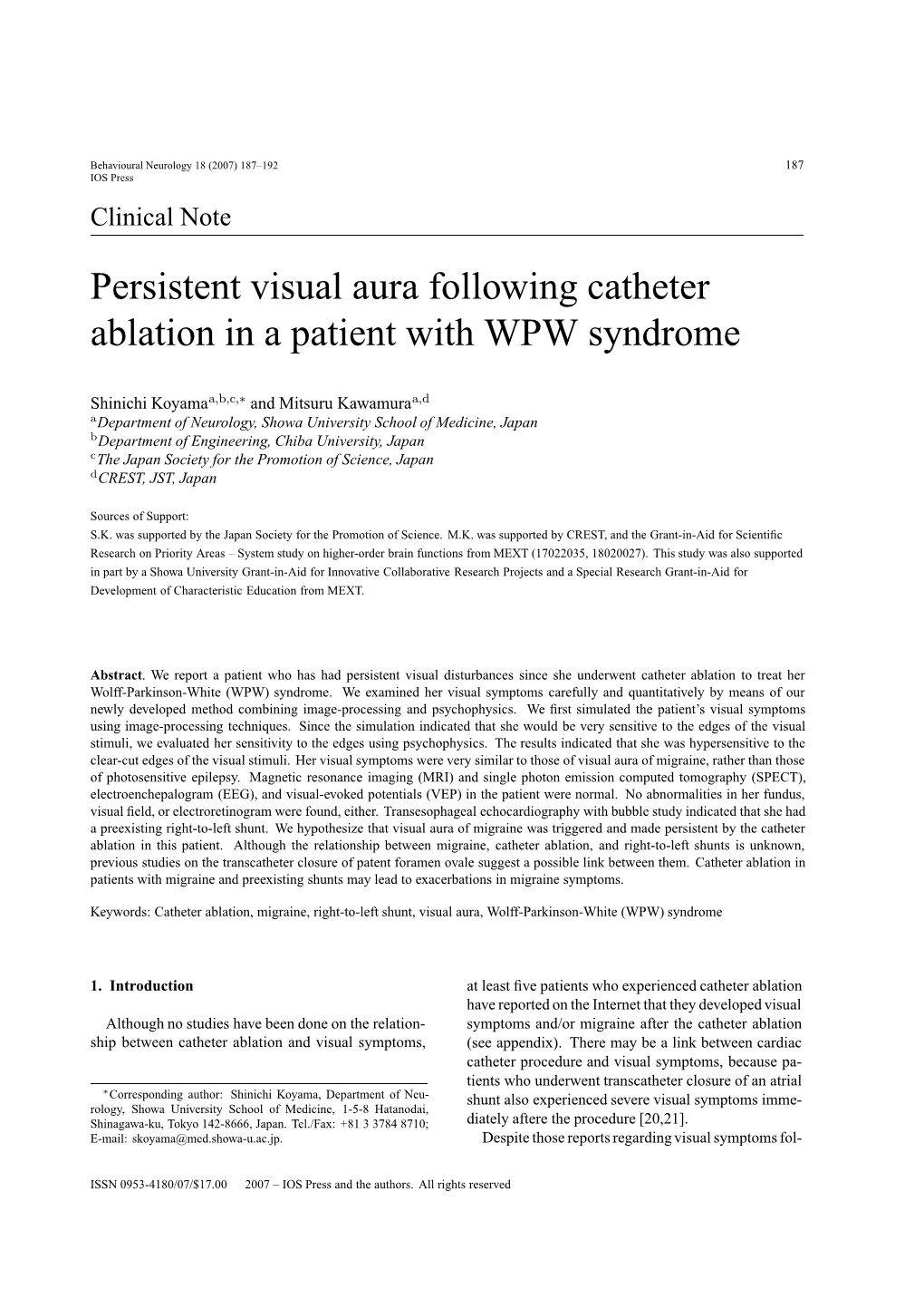 Persistent Visual Aura Following Catheter Ablation in a Patient with WPW Syndrome