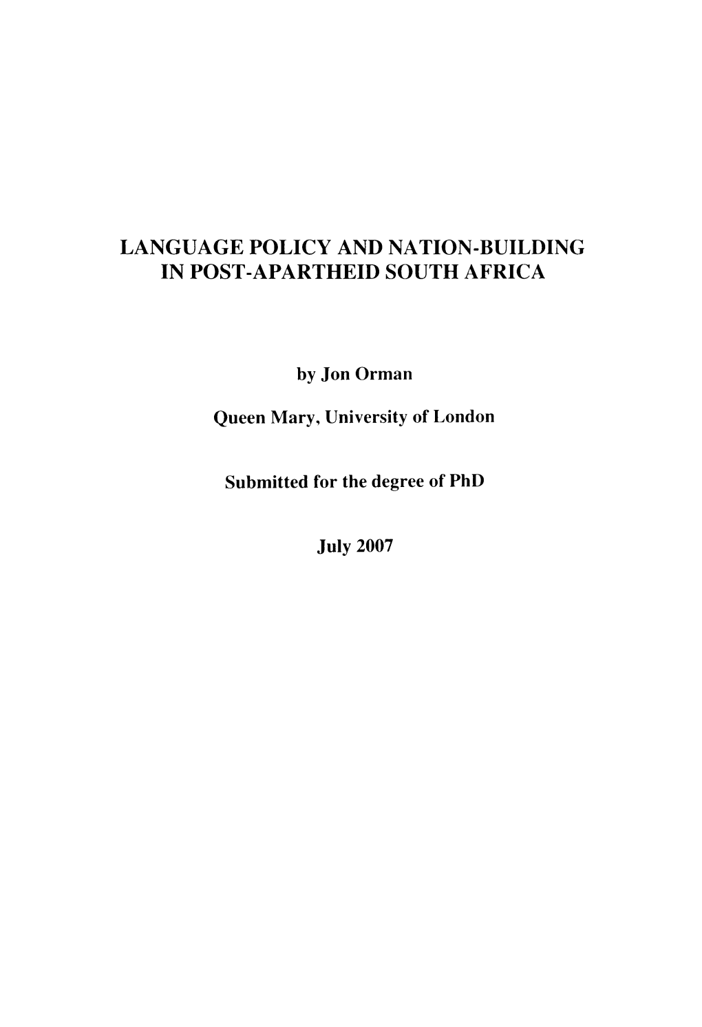 Language Policy and Nation-Building in Post-Apartheid South Africa