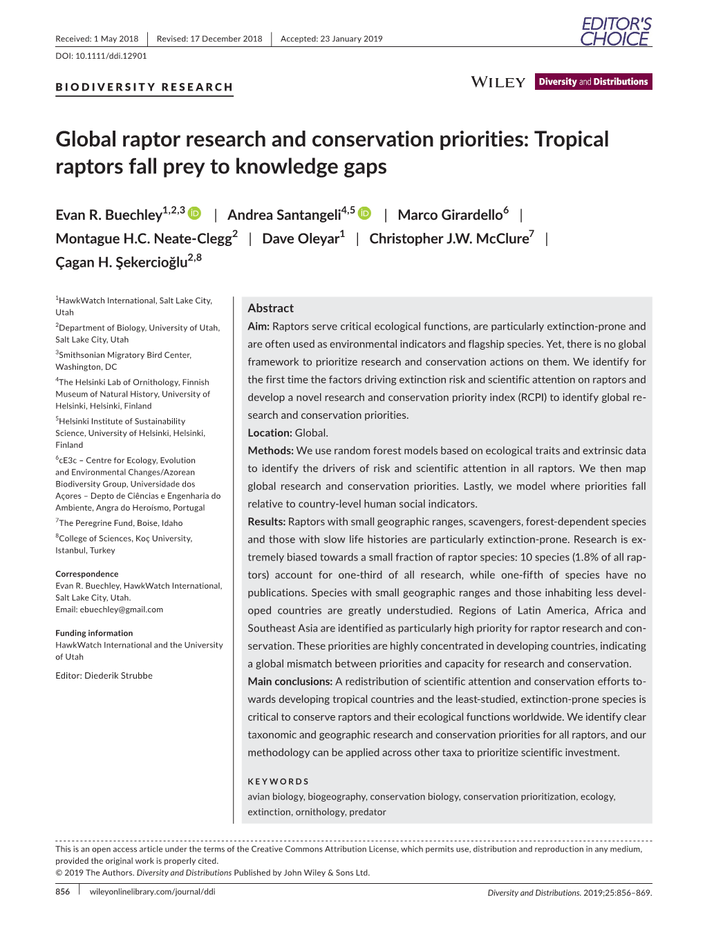 Global Raptor Research and Conservation Priorities: Tropical Raptors Fall Prey to Knowledge Gaps