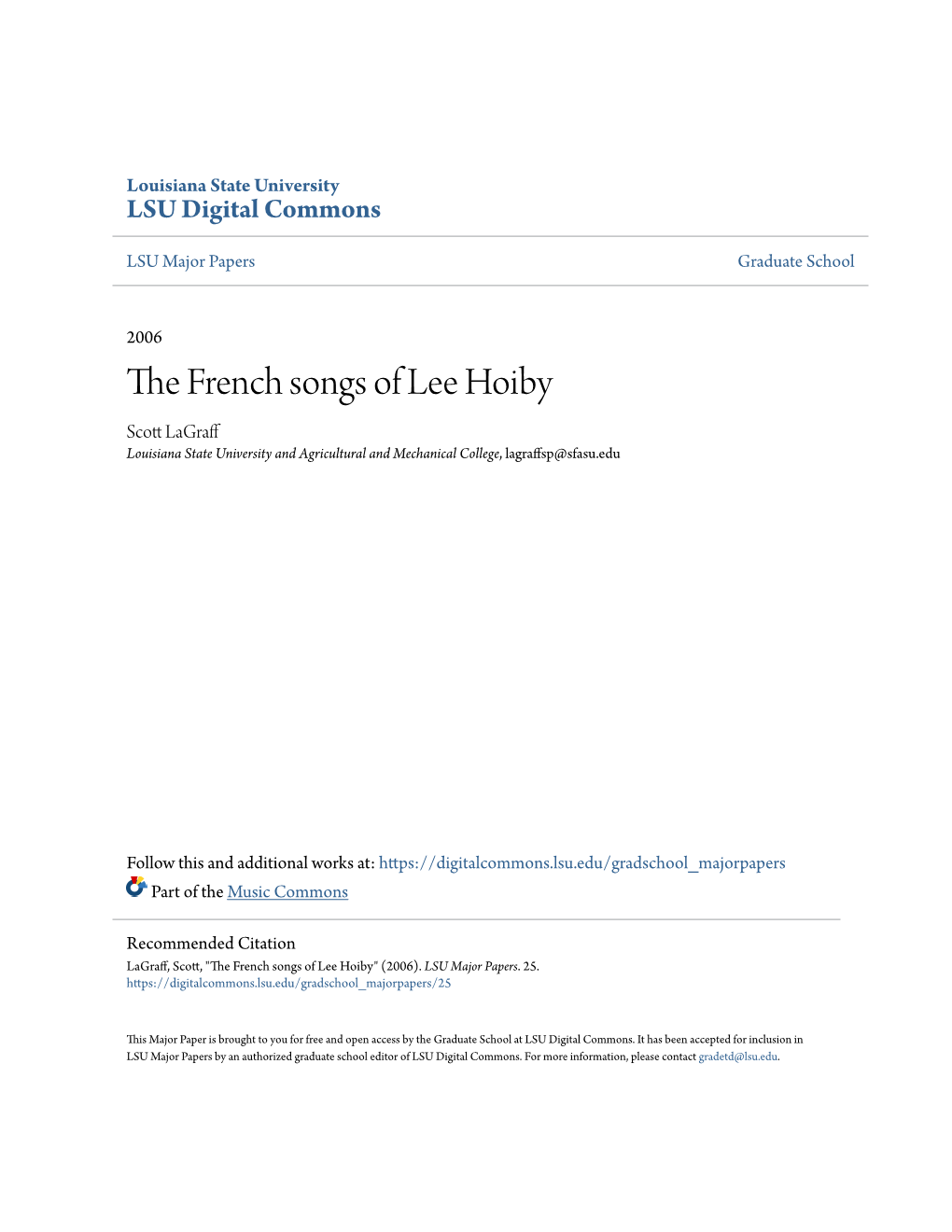 The French Songs of Lee Hoiby
