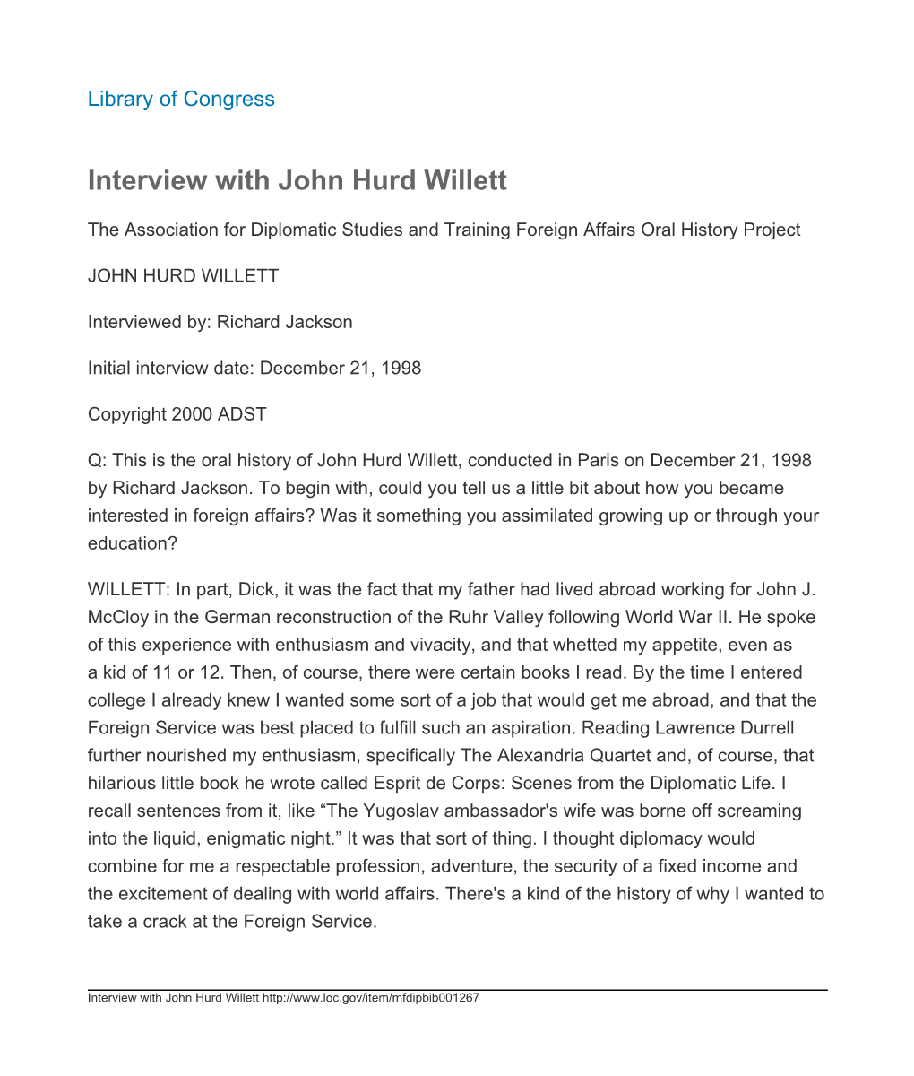 Interview with John Hurd Willett