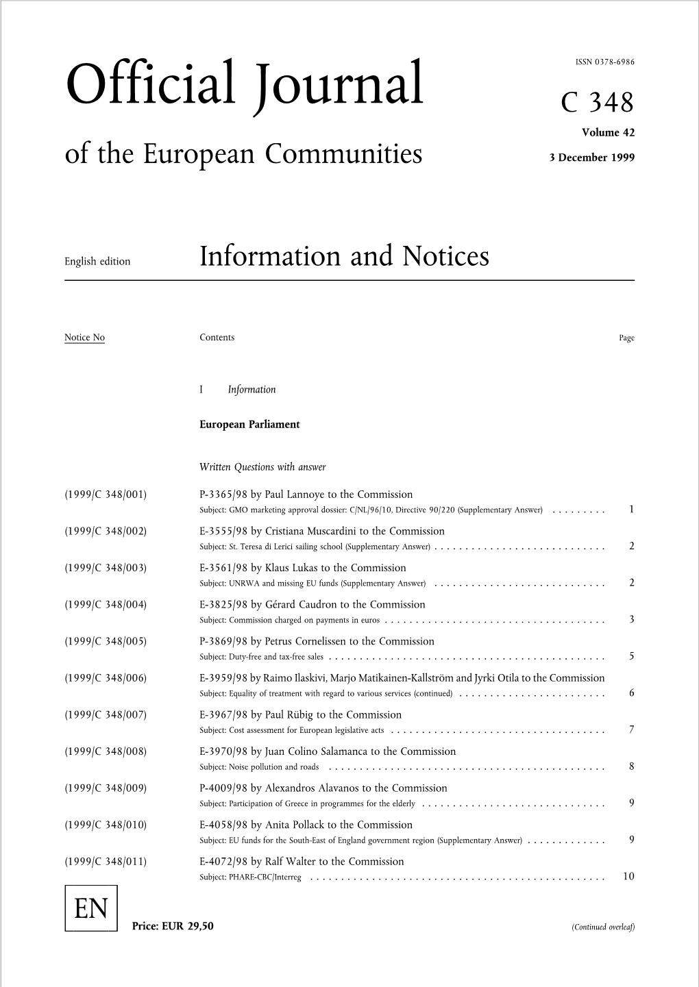 Official Journal C 348 Volume 42 of the European Communities 3 December 1999