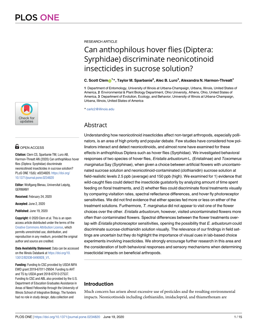 Discriminate Neonicotinoid Insecticides in Sucrose Solution?