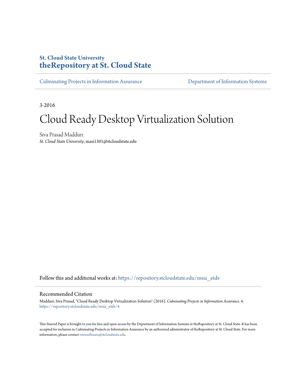 Cloud Ready Desktop Virtualization Solution Siva Prasad Madduri St