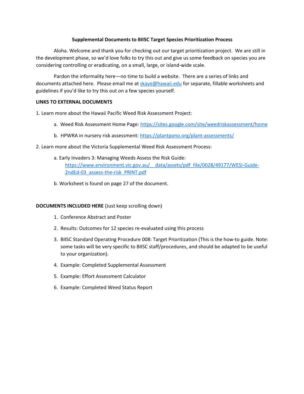 Supplemental Information on BIISC Target Species Prioritization Process