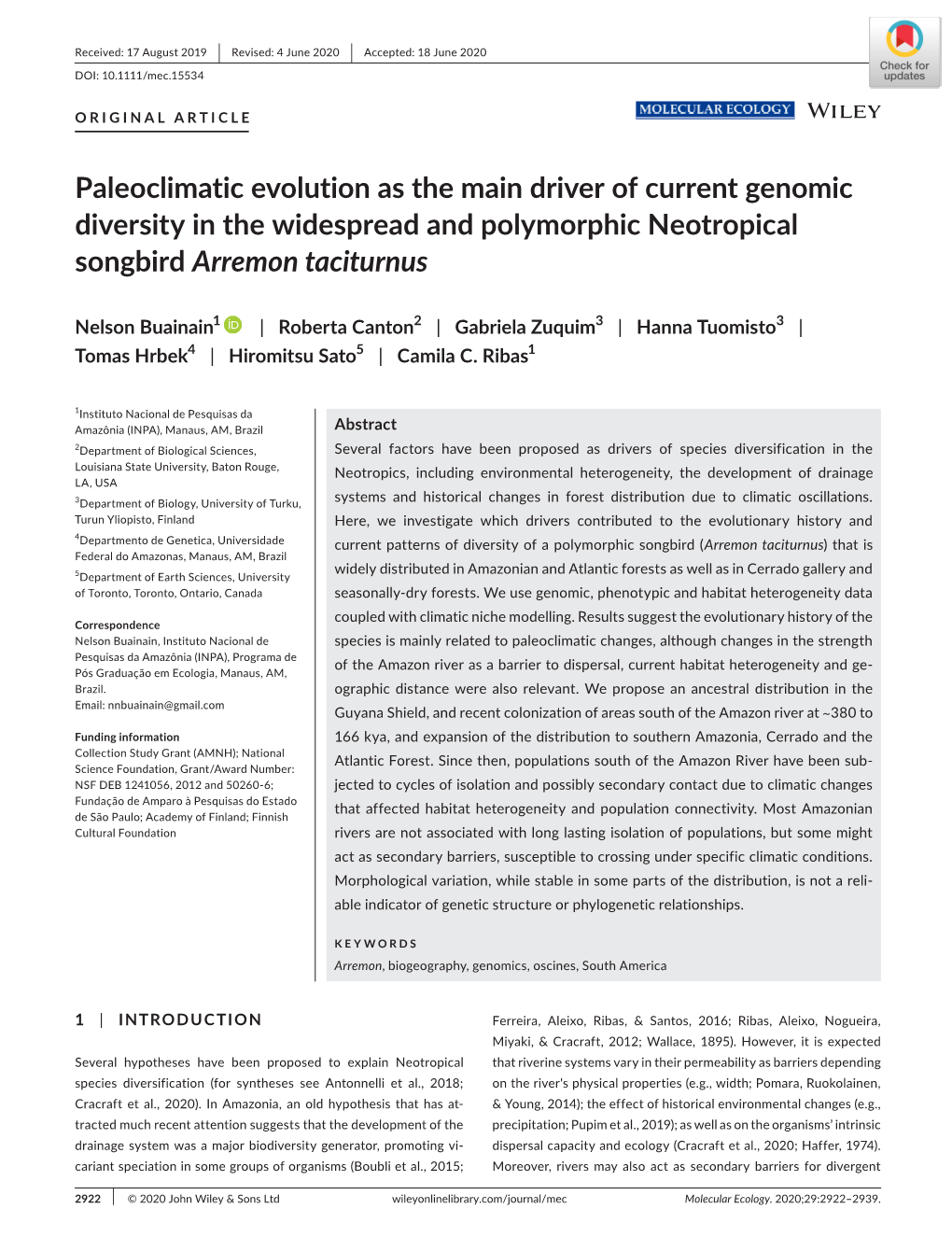 Paleoclimatic Evolution As the Main Driver of Current Genomic Diversity in the Widespread and Polymorphic Neotropical Songbird Arremon Taciturnus