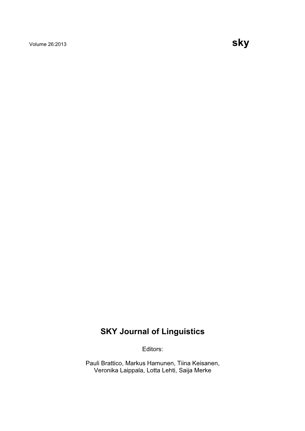 SKY Journal of Linguistics