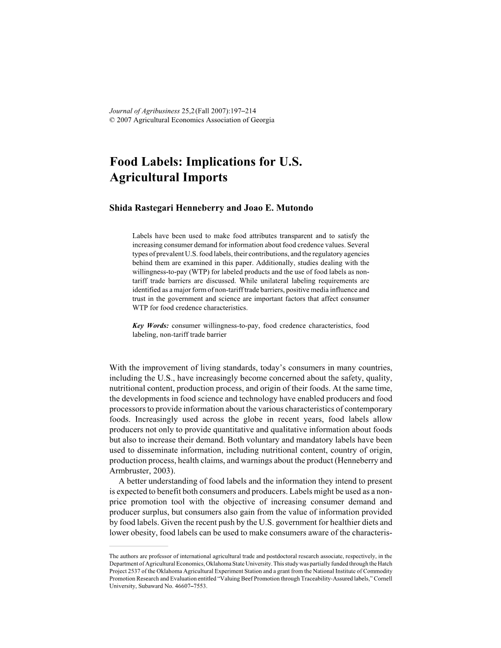 Food Labels: Implications for U.S