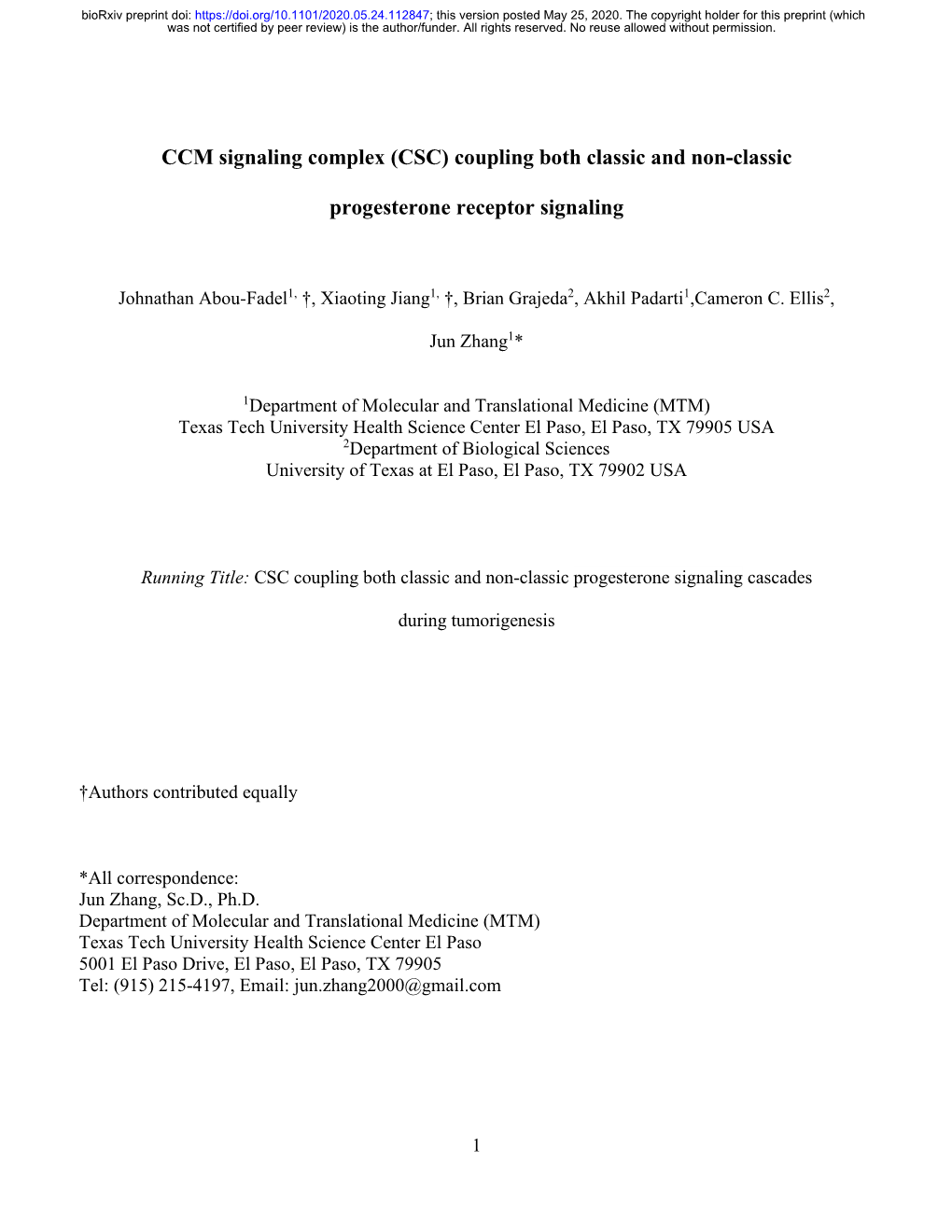 Coupling Both Classic and Non-Classic Progesterone Receptor Signaling