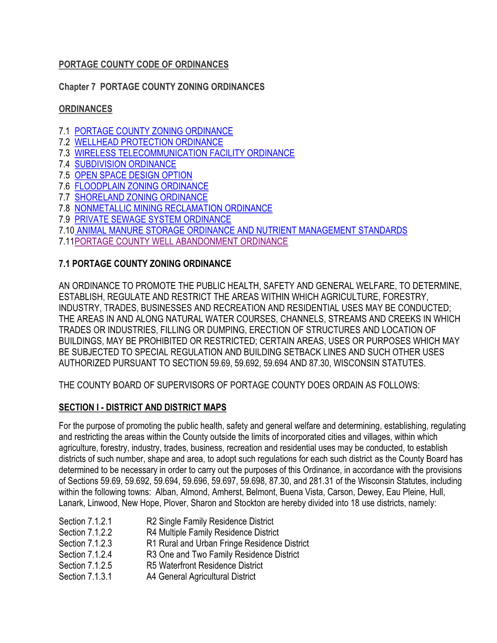 Chapter 7 PORTAGE COUNTY ZONING ORDINANCES