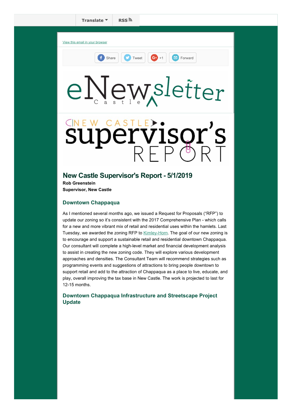 Supervisor & Administrator Report May 1, 2019