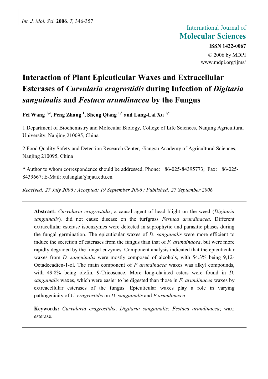 Interaction of Plant Epicuticular Waxes and Extracellular Esterases Of