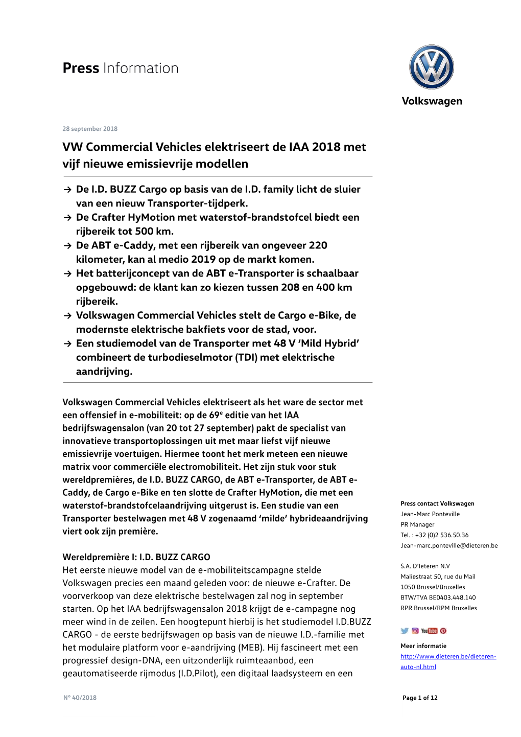 VW Commercial Vehicles Elektriseert De IAA 2018 Met Vijf Nieuwe Emissievrije Modellen