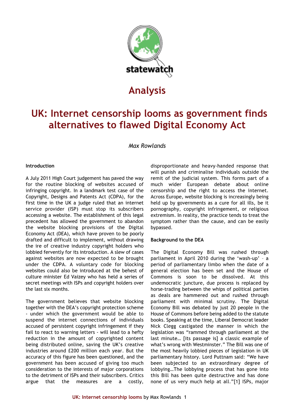 Analysis UK: Internet Censorship Looms As Government Finds