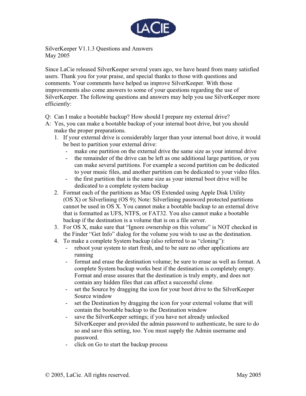 Silverkeeper V1.1.3 Questions and Answers May 2005